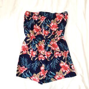Shein strapless tropical romper size L blue peach
